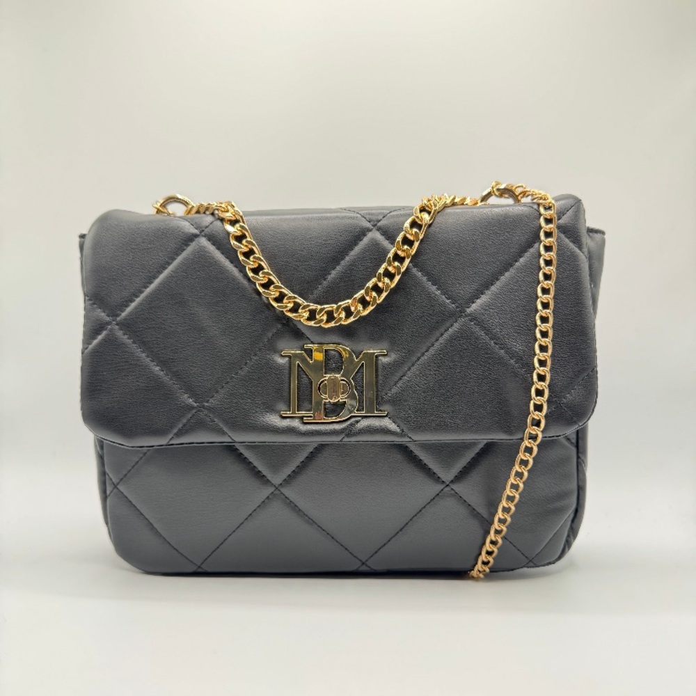 Badgley Mischka Quilted Black Bag with Gold Chain NWT